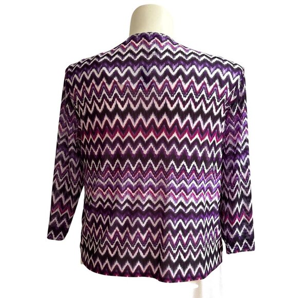 Chicos Travelers Collection Purple Zig-Zag Sheer Tie-Front Cardigan Size 3 (XL) - Picture 4 of 8